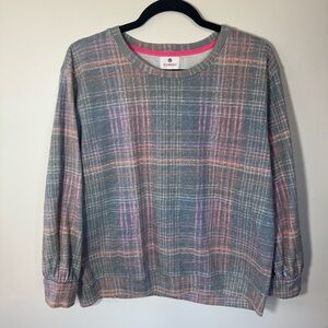 Sundry Plaid Long Sleeve Puff Sleeve Cuff Sweatshirt Size 3 (L)